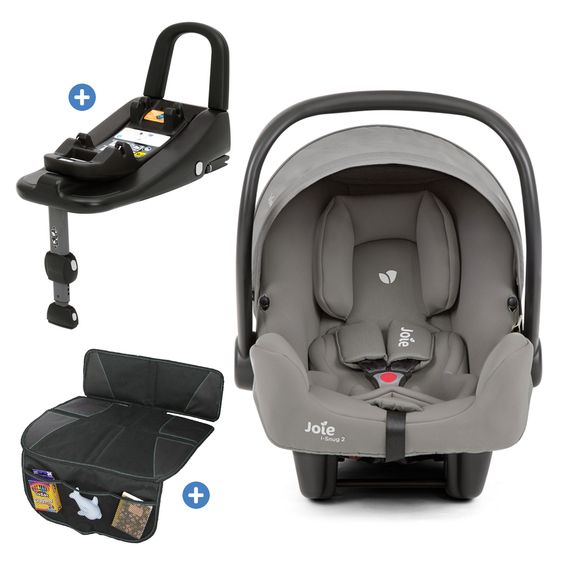 joie Babyschale i-Snug 2 i-Size mit Isofix-Basis ab Geburt-13 kg (40 cm-75 cm) inkl. Sitzverkleinerer nur 3,35 kg inkl. Polsterschutz - Pebble