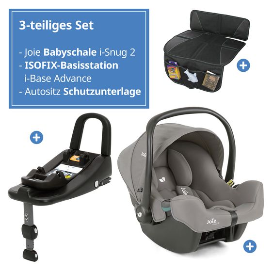 joie Babyschale i-Snug 2 i-Size mit Isofix-Basis ab Geburt-13 kg (40 cm-75 cm) inkl. Sitzverkleinerer nur 3,35 kg inkl. Polsterschutz - Pebble