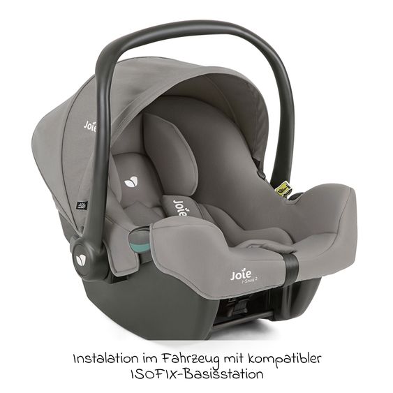 joie Babyschale i-Snug 2 i-Size mit Isofix-Basis ab Geburt-13 kg (40 cm-75 cm) inkl. Sitzverkleinerer nur 3,35 kg inkl. Polsterschutz - Pebble