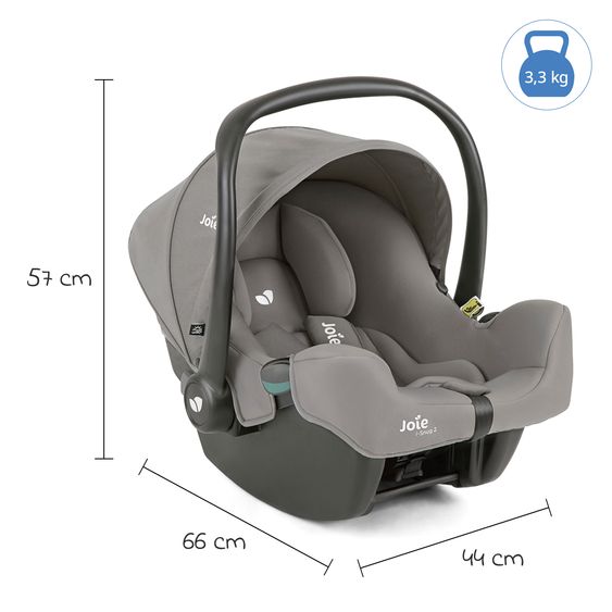 joie Babyschale i-Snug 2 i-Size mit Isofix-Basis ab Geburt-13 kg (40 cm-75 cm) inkl. Sitzverkleinerer nur 3,35 kg inkl. Polsterschutz - Pebble