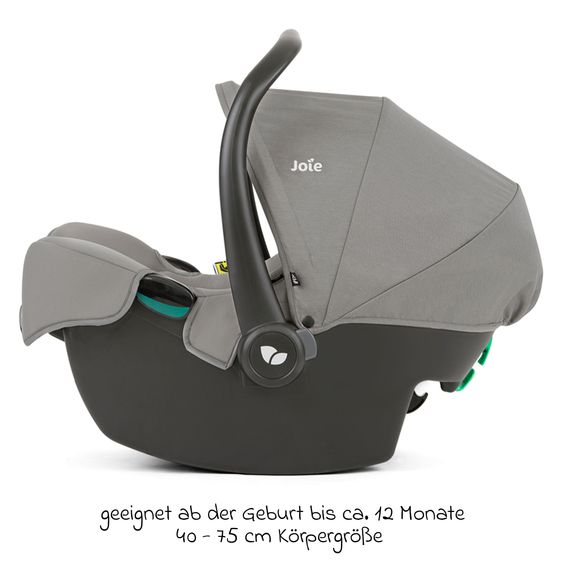 joie Babyschale i-Snug 2 i-Size mit Isofix-Basis ab Geburt-13 kg (40 cm-75 cm) inkl. Sitzverkleinerer nur 3,35 kg inkl. Polsterschutz - Pebble
