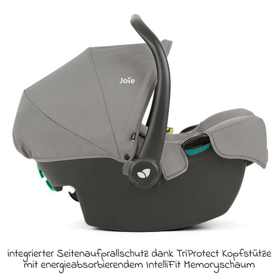 joie Babyschale i-Snug 2 i-Size mit Isofix-Basis ab Geburt-13 kg (40 cm-75 cm) inkl. Sitzverkleinerer nur 3,35 kg inkl. Polsterschutz - Pebble