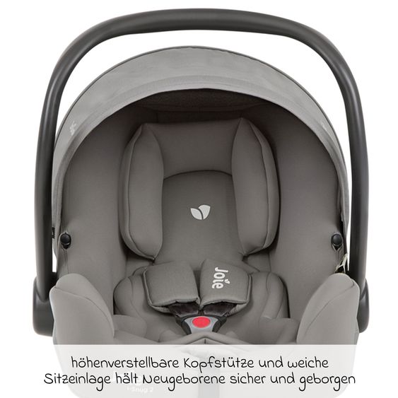 joie Babyschale i-Snug 2 i-Size mit Isofix-Basis ab Geburt-13 kg (40 cm-75 cm) inkl. Sitzverkleinerer nur 3,35 kg inkl. Polsterschutz - Pebble