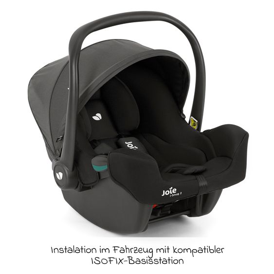 joie Babyschale i-Snug 2 i-Size mit Isofix-Basis ab Geburt-13 kg (40 cm-75 cm) inkl. Sitzverkleinerer nur 3,35 kg inkl. Polsterschutz - Shale