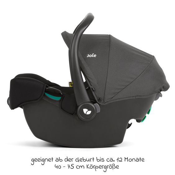 joie Babyschale i-Snug 2 i-Size mit Isofix-Basis ab Geburt-13 kg (40 cm-75 cm) inkl. Sitzverkleinerer nur 3,35 kg inkl. Polsterschutz - Shale