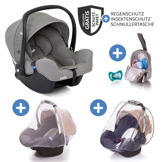 joie Babyschale i-Snug i-Size ab Geburt - 13 kg (40 cm - 75 cm) inkl. Sitzverkleinerer nur 3,25 kg & Zubehörpaket - Gray Flannel