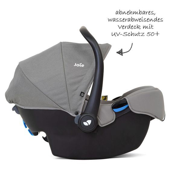 joie Babyschale i-Snug i-Size ab Geburt - 13 kg (40 cm - 75 cm) inkl. Sitzverkleinerer nur 3,25 kg & Zubehörpaket - Gray Flannel