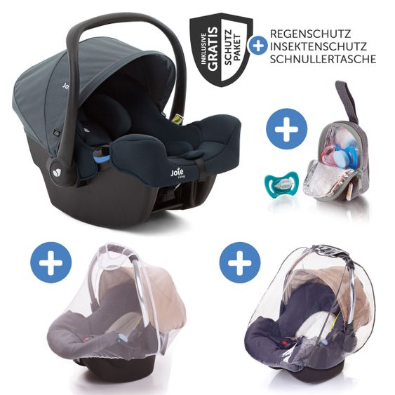 joie Babyschale i-Snug i-Size ab Geburt - 13 kg (40 cm - 75 cm) inkl. Sitzverkleinerer nur 3,25 kg & Zubehörpaket - Lagoon