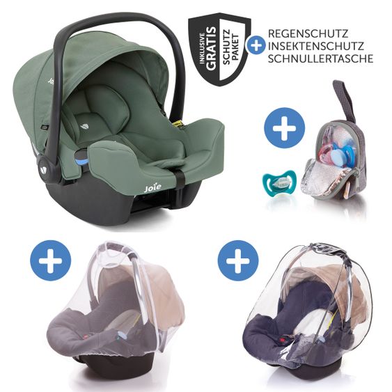 joie Babyschale i-Snug i-Size ab Geburt - 13 kg (40 cm - 75 cm) inkl. Sitzverkleinerer nur 3,25 kg & Zubehörpaket - Laurel