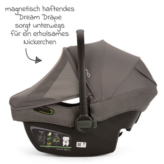 joie Babyschale PIPA next i-Size ab Geburt bis 13 kg (40 cm - 83 cm) inkl. Sitzverkleinerer, Sonnenverdeck mit Dream Drape nur 2,8 kg - Thunder