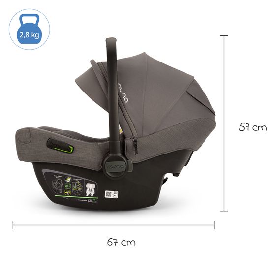 joie Infant car seat PIPA next i-Size from birth to 13 kg (40 cm - 83 cm) incl. seat reducer, sun canopy with Dream Drape only 2.8 kg - Thunder