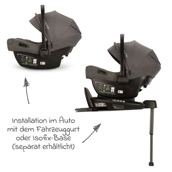 joie Infant car seat PIPA next i-Size from birth to 13 kg (40 cm - 83 cm) incl. seat reducer, sun canopy with Dream Drape only 2.8 kg - Thunder