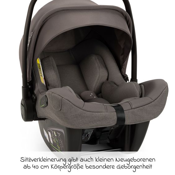 joie Babyschale PIPA next i-Size ab Geburt bis 13 kg (40 cm - 83 cm) inkl. Sitzverkleinerer, Sonnenverdeck mit Dream Drape nur 2,8 kg - Thunder