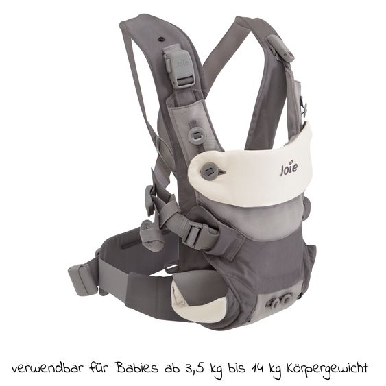 joie 3in1 Babytrage Savvy Lite für Neugeborene ab 3,5 kg bis 14 kg einsetzbar mit 3 Tragepositionen - Cobblestone