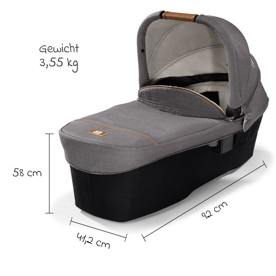 Joie Signature Ramble XL carrycot from birth - 9 months for Vinca, Aeria, Finiti, Parcel incl. raincover & windscreen - Signature - Carbon