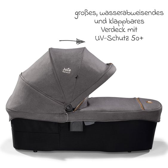 Joie Signature Ramble XL carrycot from birth - 9 months for Vinca, Aeria, Finiti, Parcel incl. raincover & windscreen - Signature - Carbon