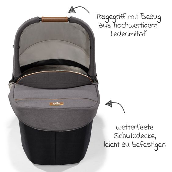 Joie Signature Ramble XL carrycot from birth - 9 months for Vinca, Aeria, Finiti, Parcel incl. raincover & windscreen - Signature - Carbon