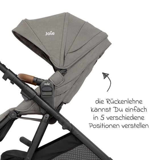 joie Buggy & Sportwagen Alore bis 22 kg belastbar mit Liegeposition, umsetzbarer & höhenverstellbarer Sportsitz, Teleskop-Schieber inkl. Adapter & Regenschutz - Pebble