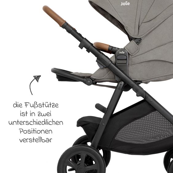 joie Buggy & Sportwagen Alore bis 22 kg belastbar mit Liegeposition, umsetzbarer & höhenverstellbarer Sportsitz, Teleskop-Schieber inkl. Adapter & Regenschutz - Pebble