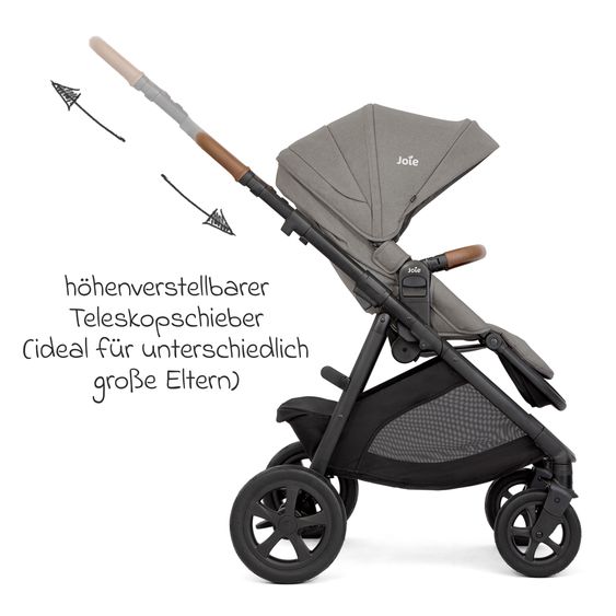 joie Buggy & Sportwagen Alore bis 22 kg belastbar mit Liegeposition, umsetzbarer & höhenverstellbarer Sportsitz, Teleskop-Schieber inkl. Adapter & Regenschutz - Pebble