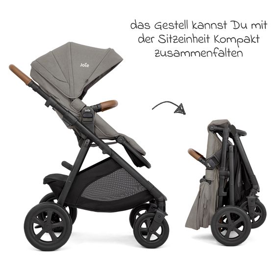 joie Buggy & Sportwagen Alore bis 22 kg belastbar mit Liegeposition, umsetzbarer & höhenverstellbarer Sportsitz, Teleskop-Schieber inkl. Adapter & Regenschutz - Pebble