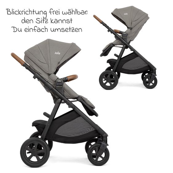 joie Buggy & Sportwagen Alore bis 22 kg belastbar mit Liegeposition, umsetzbarer & höhenverstellbarer Sportsitz, Teleskop-Schieber inkl. Adapter & Regenschutz - Pebble