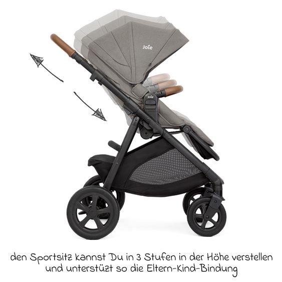 joie Buggy & Sportwagen Alore bis 22 kg belastbar mit Liegeposition, umsetzbarer & höhenverstellbarer Sportsitz, Teleskop-Schieber inkl. Adapter & Regenschutz - Pebble