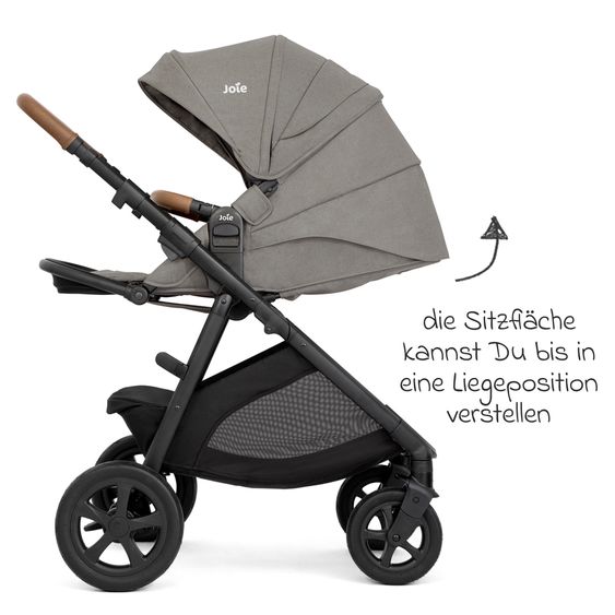 joie Buggy & Sportwagen Alore bis 22 kg belastbar mit Liegeposition, umsetzbarer & höhenverstellbarer Sportsitz, Teleskop-Schieber inkl. Adapter & Regenschutz - Pebble