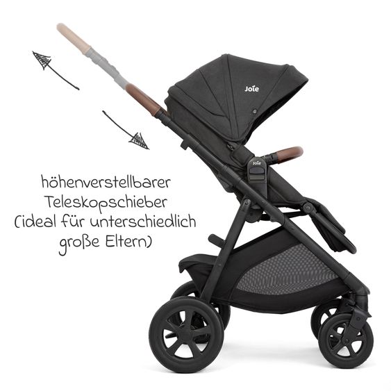 joie Buggy & Sportwagen Alore bis 22 kg belastbar mit Liegeposition, umsetzbarer & höhenverstellbarer Sportsitz, Teleskop-Schieber inkl. Adapter & Regenschutz - Shale