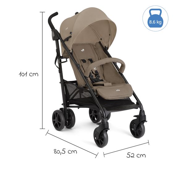 joie Buggy & Sportwagen Brisk LX bis 22 kg belastbar mit Liegefunktion & Einhand-Faltung - Beach