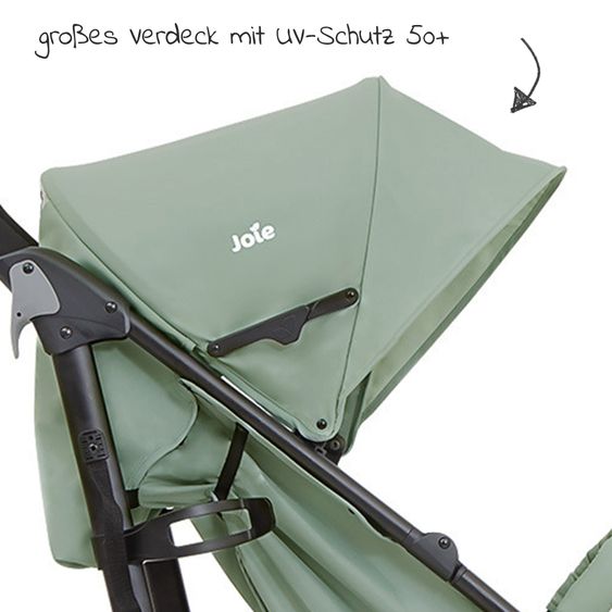 joie Buggy & pushchair Brisk LX up to 22 kg load capacity with reclining function, one-hand folding incl. Hug it! organizer, insect screen & rain cover - Laurel