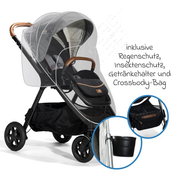 Joie Signature Buggy & Sportwagen Finiti bis 22 kg belastbar mit Liegeposition, Kinderwagenkette - Teleskopschieber,Sportsitz, Adapter, Rückenpolster, Getränkehalter, Crossbody-Bag & Zubehörpaket - Signature - Carbon