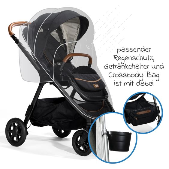 Joie Signature Buggy & Sportwagen Finiti bis 22 kg belastbar mit Liegeposition, Teleskopschieber, umsetzbarer Sportsitz inkl. Regenschutz, Adapter, Rückenpolster, Getränkehalter & Crossbody-Bag - Signature - Eclipse