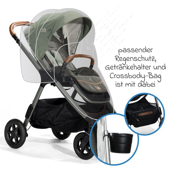 Joie Signature Buggy & Sportwagen Finiti bis 22 kg belastbar mit Liegeposition, Teleskopschieber, umsetzbarer Sportsitz inkl. Regenschutz, Adapter, Rückenpolster, Getränkehalter & Crossbody-Bag - Signature - Pine