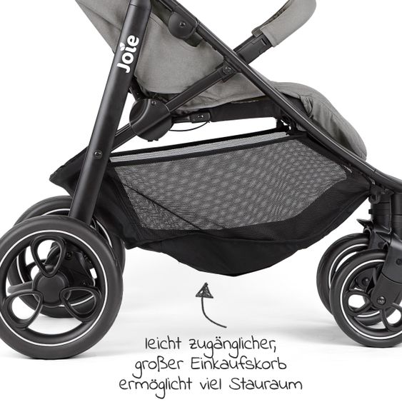 joie Passeggino e carrozzina Litetrax fino a 22 kg di capacità di carico con vano portaoggetti a spinta con zanzariera e parapioggia - Ciottolo