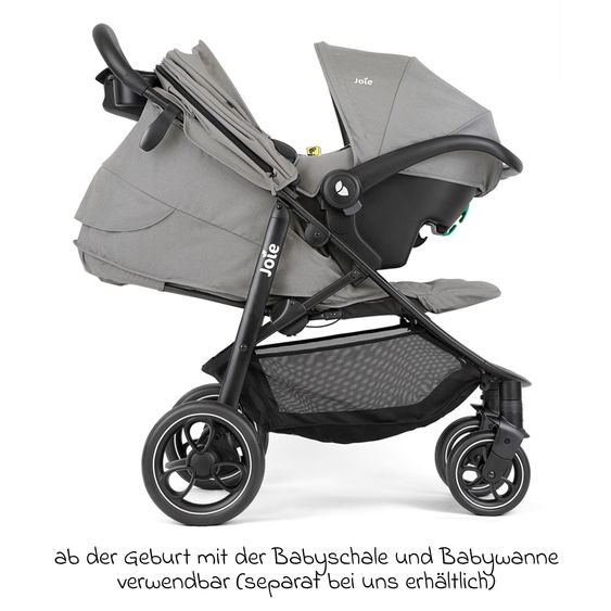 joie Buggy & Sportwagen Litetrax bis 22 kg belastbar mit Schieber-Ablagefach, Sonnenschirm, Sommer Sitzauflage, Insektenschutz & Regenschutz - Pebble