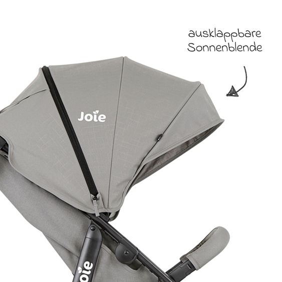 joie Buggy & Sportwagen Litetrax bis 22 kg belastbar mit Schieber-Ablagefach, Sonnenschirm, Sommer Sitzauflage, Insektenschutz & Regenschutz - Pebble