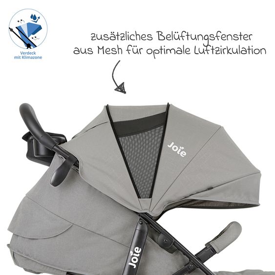 joie Buggy & Sportwagen Litetrax bis 22 kg belastbar mit Schieber-Ablagefach, Sonnenschirm, Sommer Sitzauflage, Insektenschutz & Regenschutz - Pebble