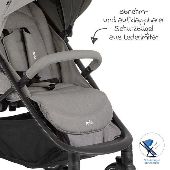 joie Buggy & Sportwagen Litetrax inkl. Fußsack - bis 22 kg belastbar mit Schieber-Ablagefach & Regenschutz - Pebble