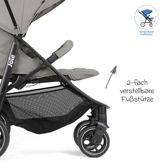 joie Buggy & Sportwagen Litetrax inkl. Fußsack - bis 22 kg belastbar mit Schieber-Ablagefach & Regenschutz - Pebble