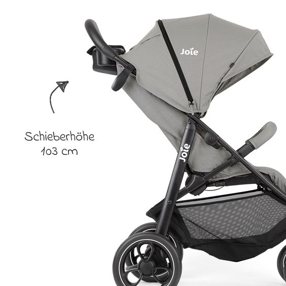 joie Buggy & Sportwagen Litetrax inkl. Fußsack - bis 22 kg belastbar mit Schieber-Ablagefach & Regenschutz - Pebble