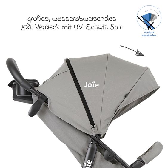 joie Buggy & Sportwagen Litetrax inkl. Fußsack - bis 22 kg belastbar mit Schieber-Ablagefach & Regenschutz - Pebble