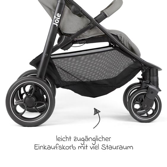 joie Buggy & Sportwagen Litetrax inkl. Fußsack - bis 22 kg belastbar mit Schieber-Ablagefach & Regenschutz - Pebble