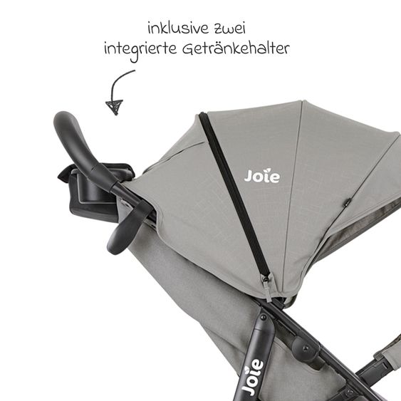 joie Buggy & Sportwagen Litetrax inkl. Fußsack - bis 22 kg belastbar mit Schieber-Ablagefach & Regenschutz - Pebble