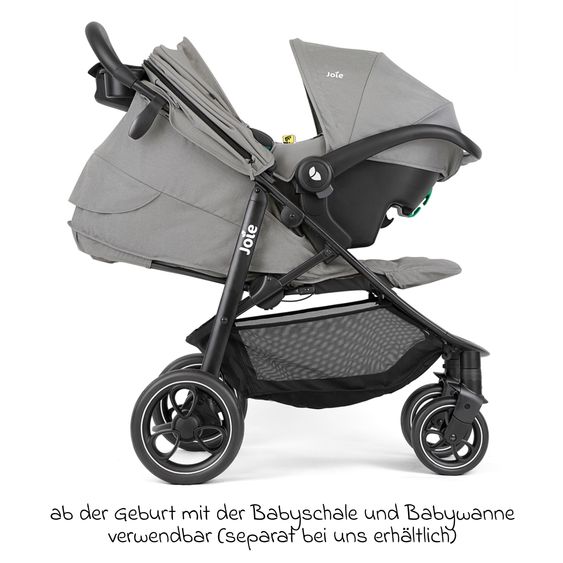 joie Buggy & Sportwagen Litetrax inkl. Fußsack - bis 22 kg belastbar mit Schieber-Ablagefach & Regenschutz - Pebble