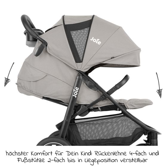 joie Buggy & pushchair Litetrax Pro Air up to 22 kg load capacity with pneumatic tires, pusher storage compartment incl. insect screen & rain cover - Pebble