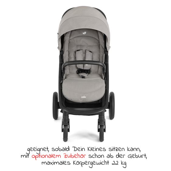 joie Buggy & Sportwagen Litetrax Pro Air bis 22 kg belastbar mit Luftreifen, Schieber-Ablagefach & Regenschutz - Pebble