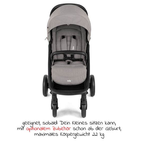 joie Buggy & Sportwagen Litetrax Pro bis 22 kg belastbar mit Schieber-Ablagefach inkl. Insektenschutz & Regenschutz - Pebble