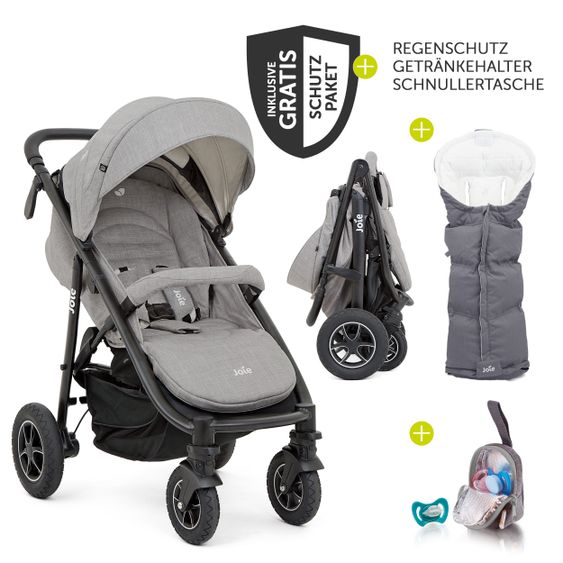 joie Buggy & Sportwagen Mytrax Flex mit Komfort-Federung, Fußsack Therma bis 22 kg belastbar & XXL Zubehörpaket - Gray Flannel