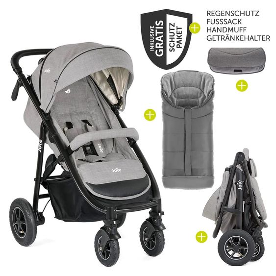joie Buggy & Sportwagen Mytrax mit Luftreifen, Getränkehalter, Regenschutz, Fußsack & Handmuff - Gray Flannel